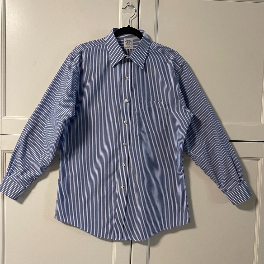 Brooks Brothers Slim Fit Non-Iron Dress Shirt Blue White Stripe 16-33 Mens